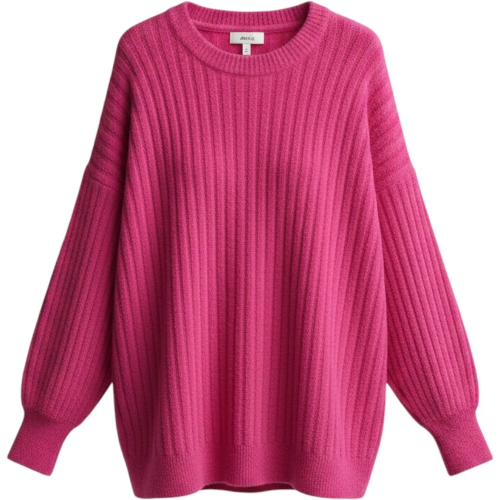 Aerie Womens Sweater S Pink Oversized Ribbed Knit Balloon Sleeve Slit Cuff